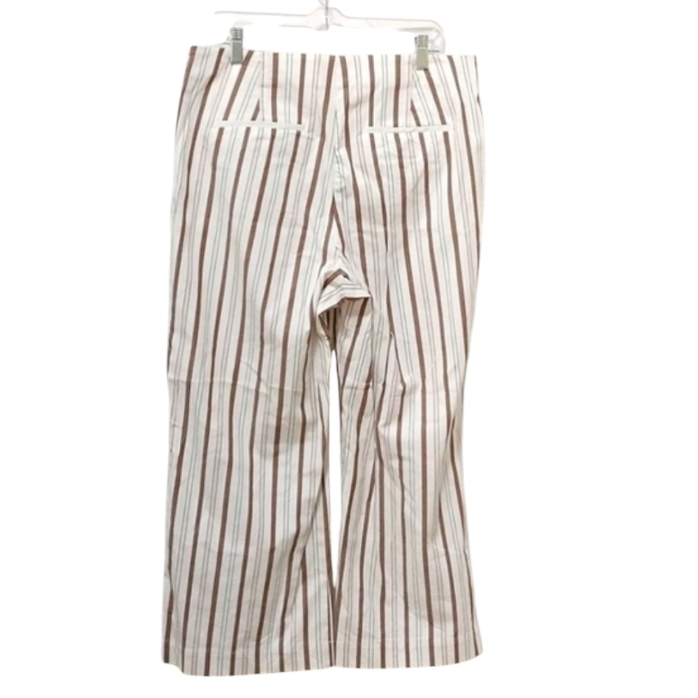 Ann Taylor Factory Striped Wide Leg Trouser Pants Linen Look Size 12 Cream - Picture 3 of 5